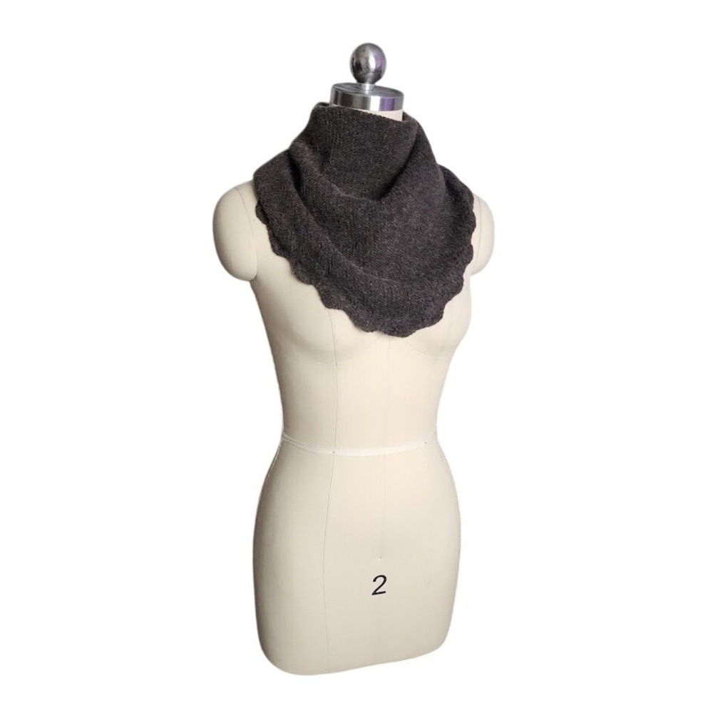 MAEVE Anthropologie Scallop Edge Cowl Neck Poncho Scarf Charcoal Gray Knit NEW